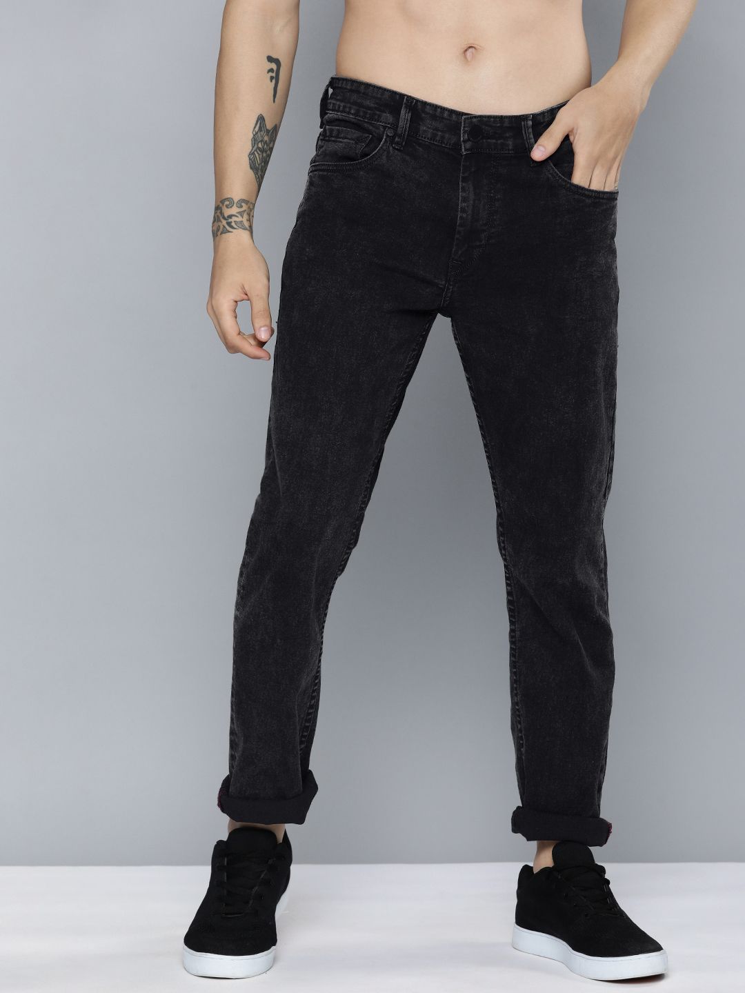 HERE&NOW Men Black Light Fade Mid-Rise Stretchable Jeans