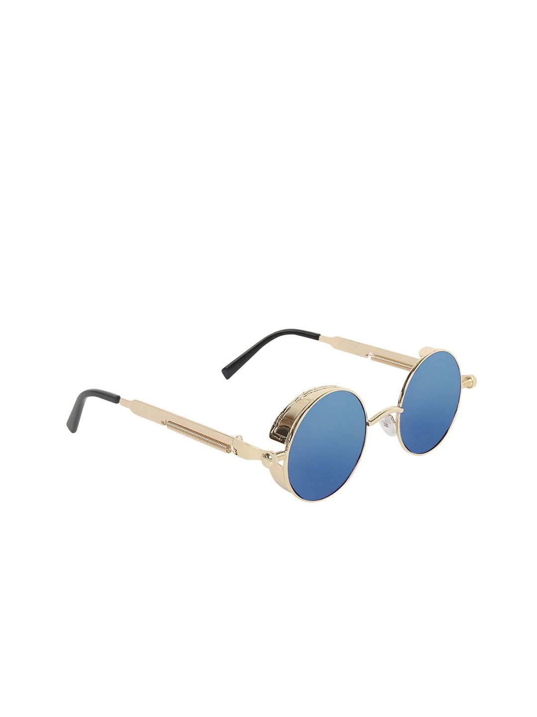 ALIGATORR Unisex Blue Lens & Gold-Toned Round Sunglasses with UV Protected Lens Price in India