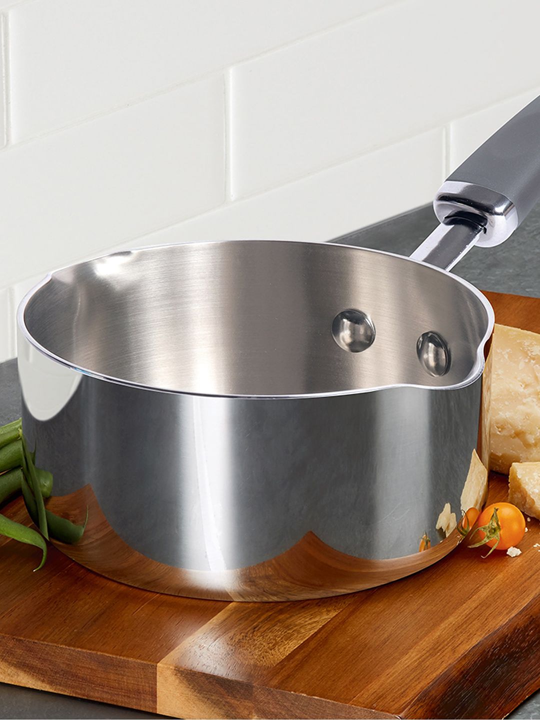 MEYER Silver-Toned Trivantage Stainless Steel Triply 14cm Cookware Milkpan Price in India