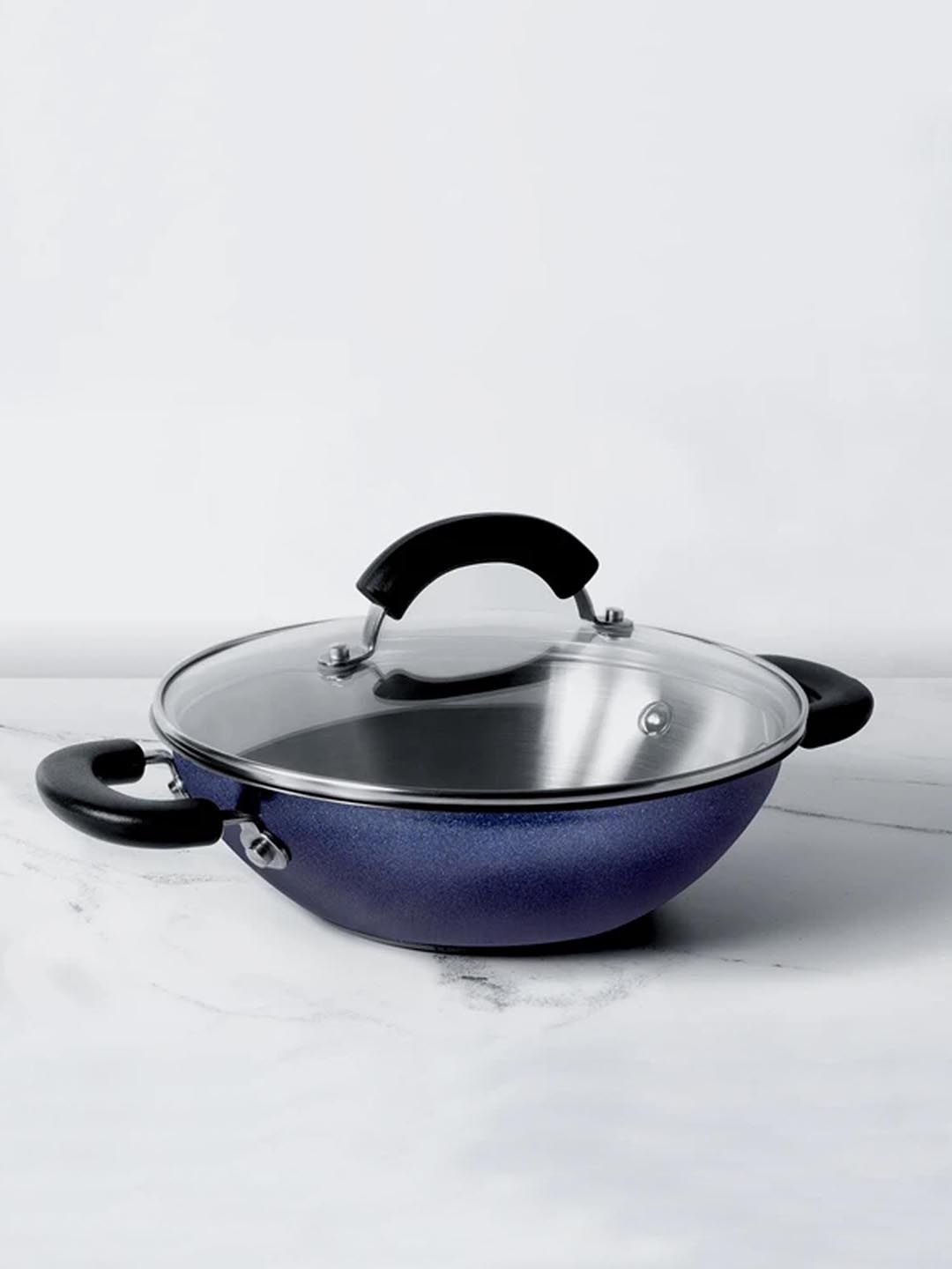 MEYER Blue & Silver-Toned Centennial Stainless Steel Kadhai 26 cm Price in India