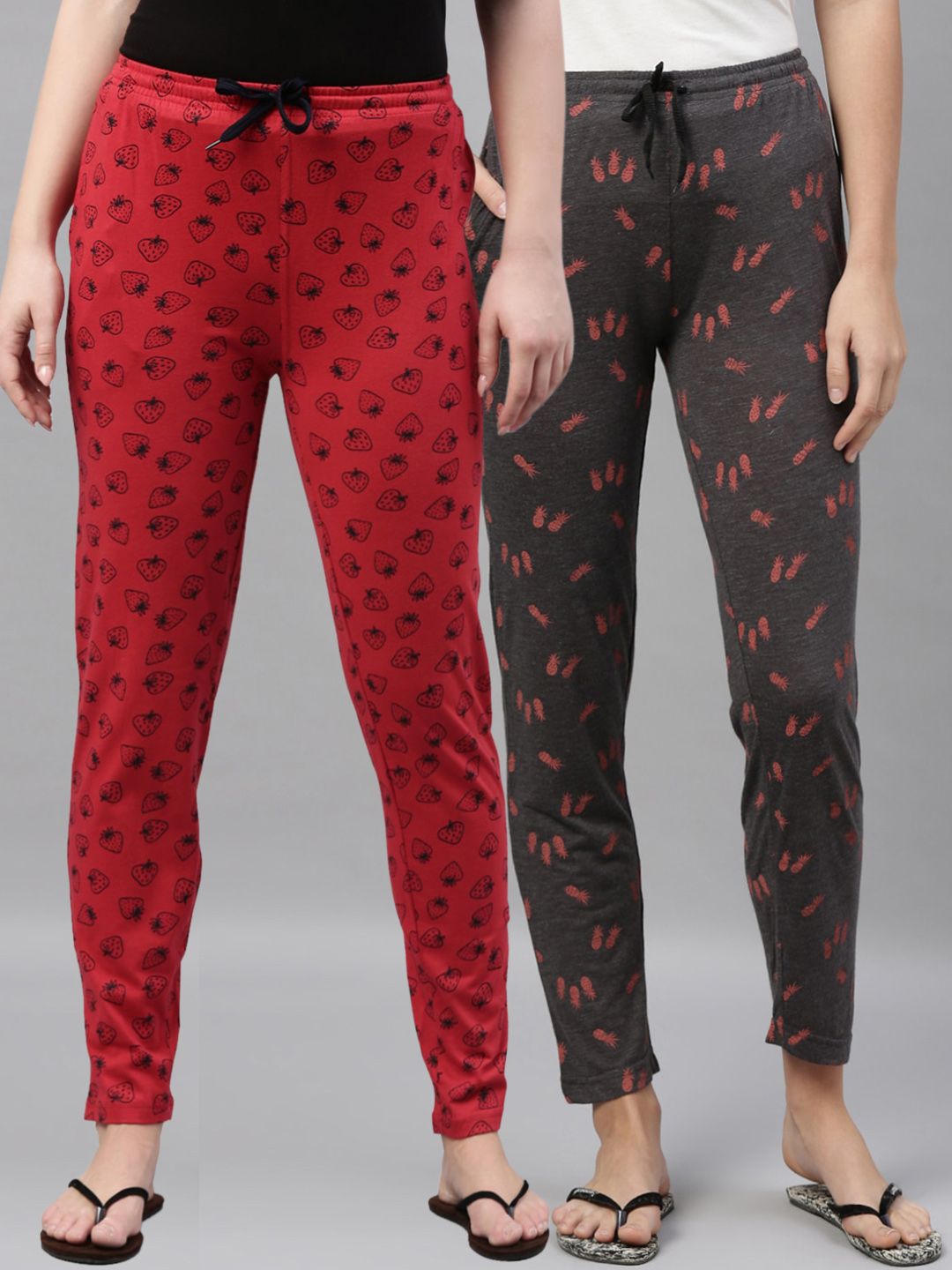 Kryptic Woman Pack of 2 Red & Grey Lounge Pants Price in India