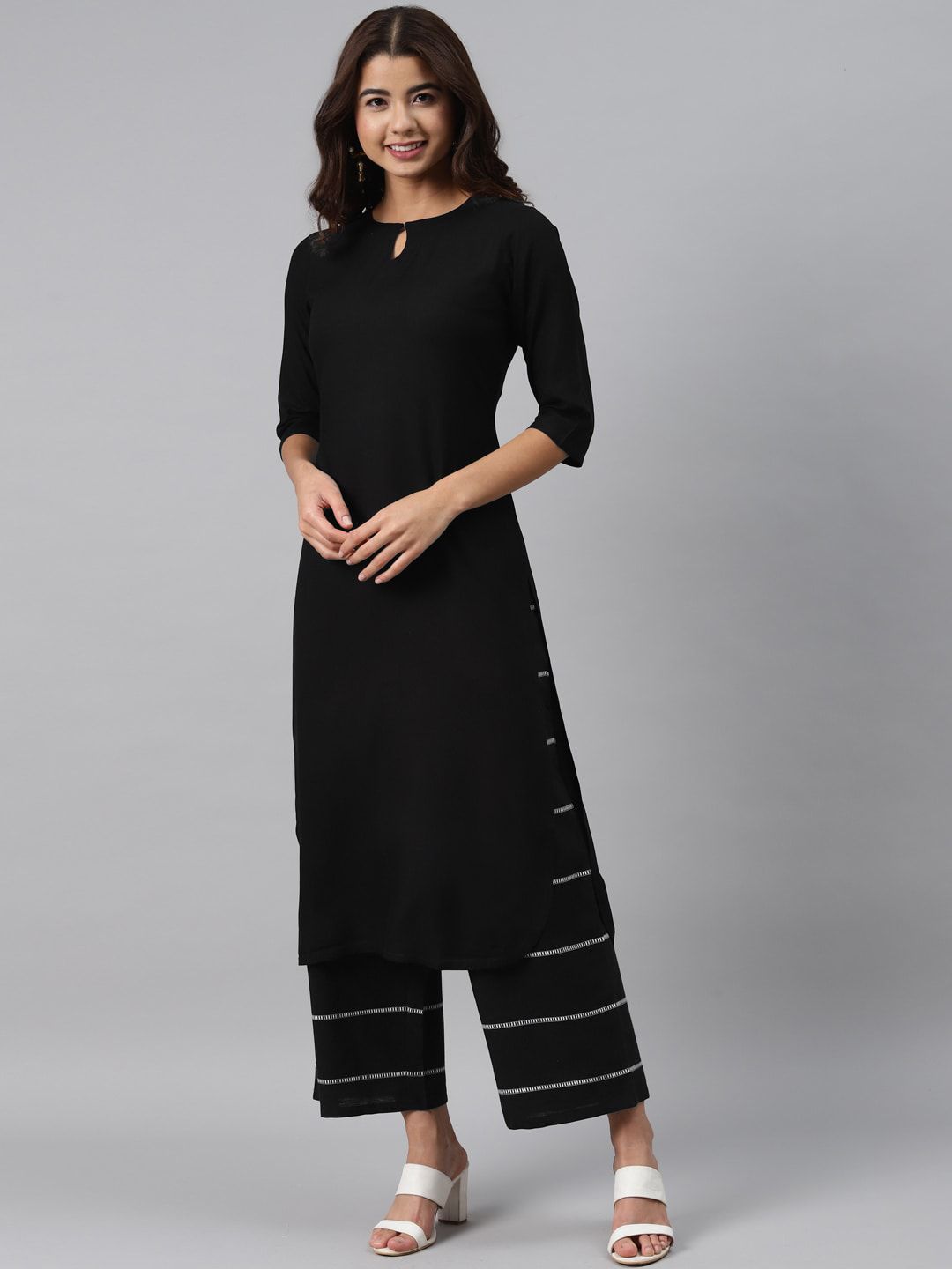 GERUA Women Black Regular Kurta With Palazzos Price in India