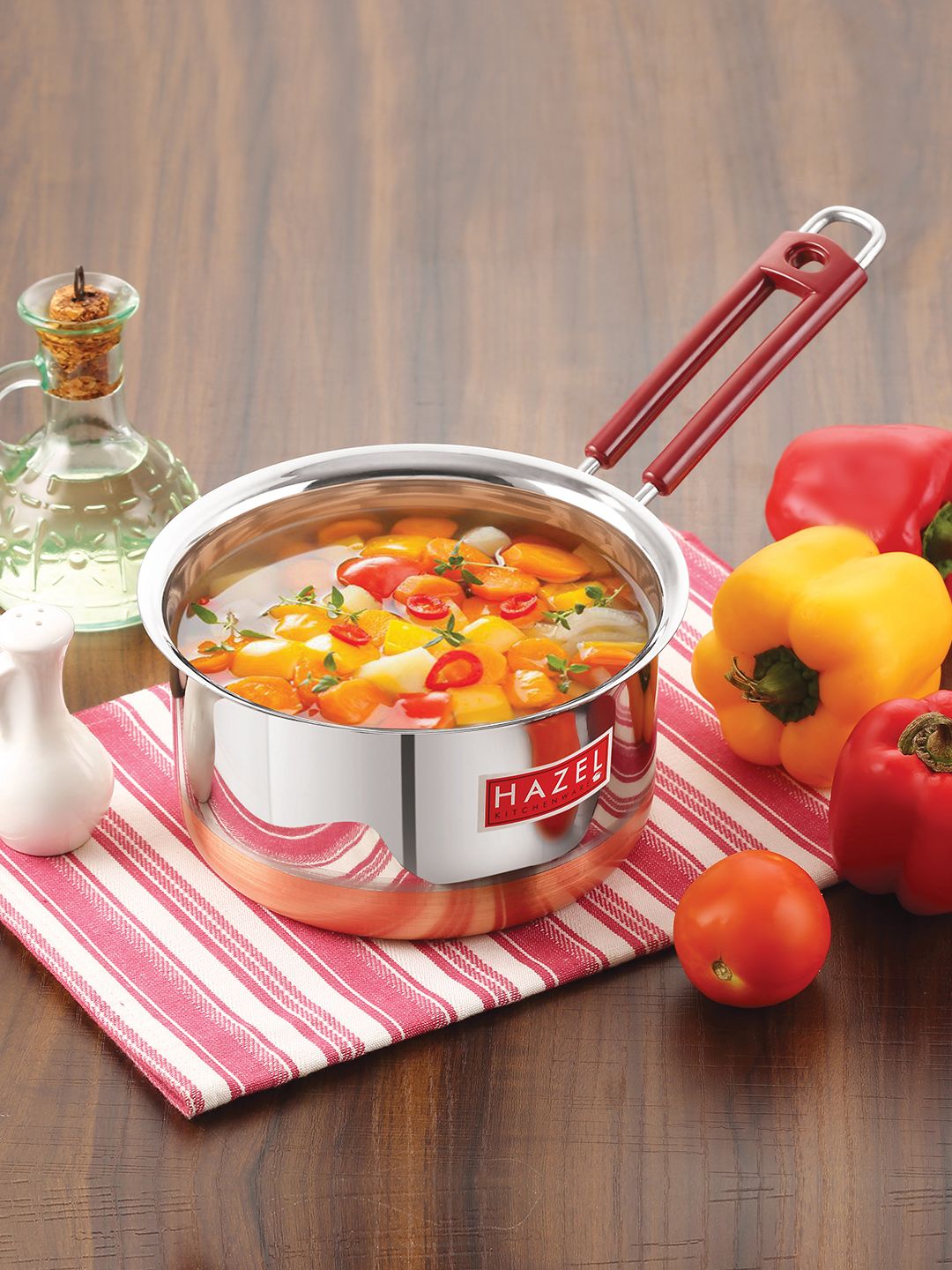 HAZEL Silver-Toned Stainless Steel Saucepan With Fixed Rubber Grip Handle Price in India