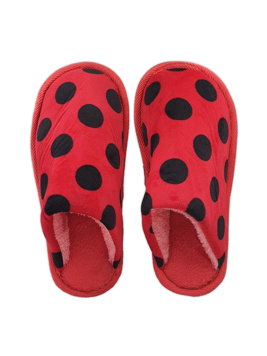 Pampy Angel Women Red & Black Polka Dots Printed Fur Room Slippers Price in India