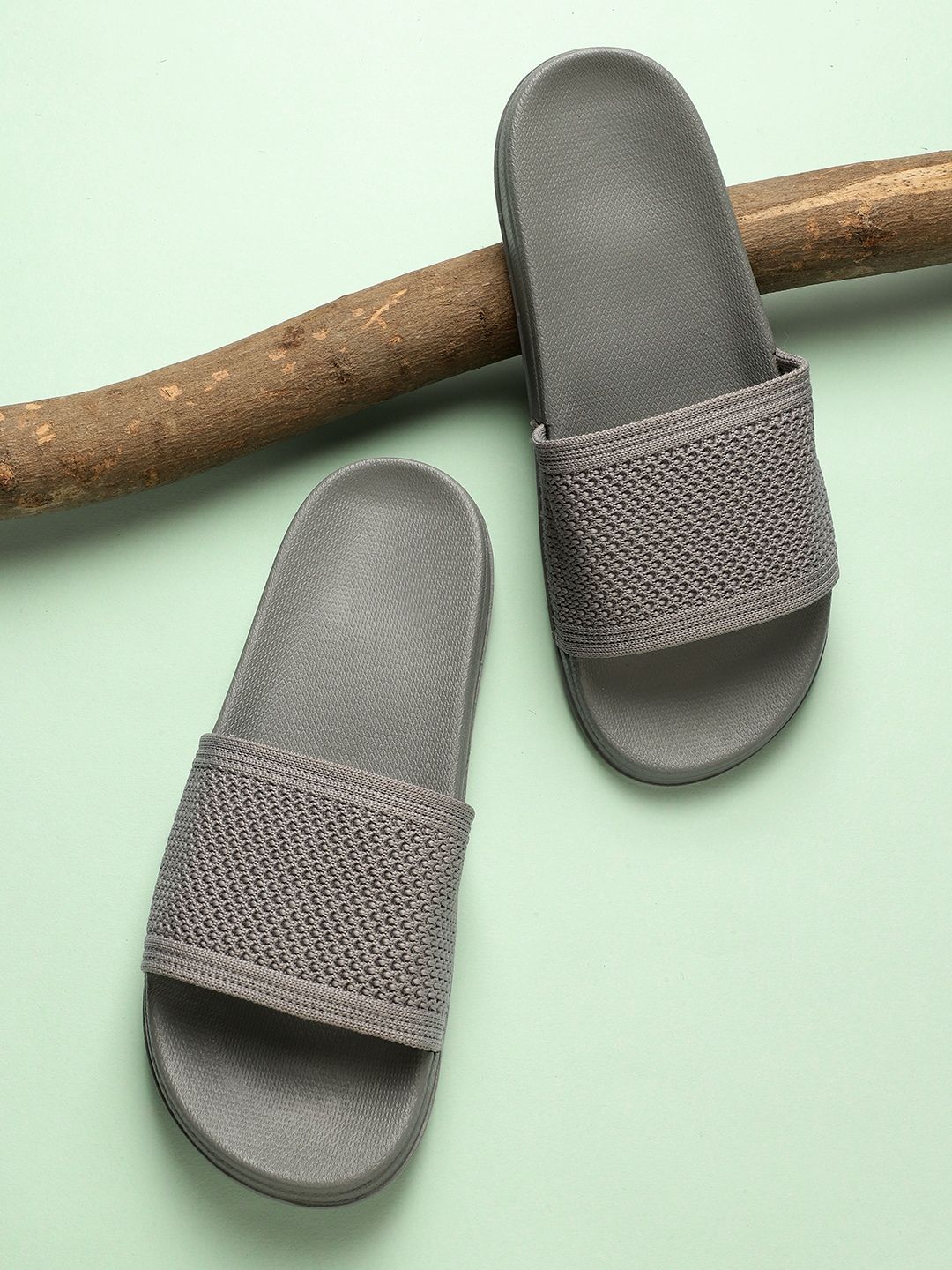 Pampy Angel Women Grey Self design Rubber Sliders Price in India