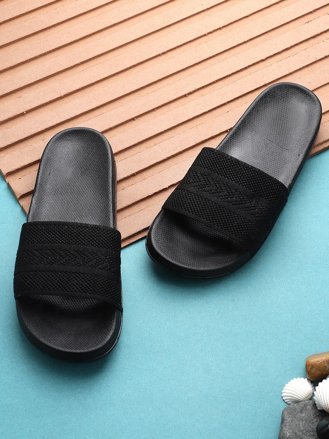 Pampy Angel Women Black Printed Rubber Sliders Price in India