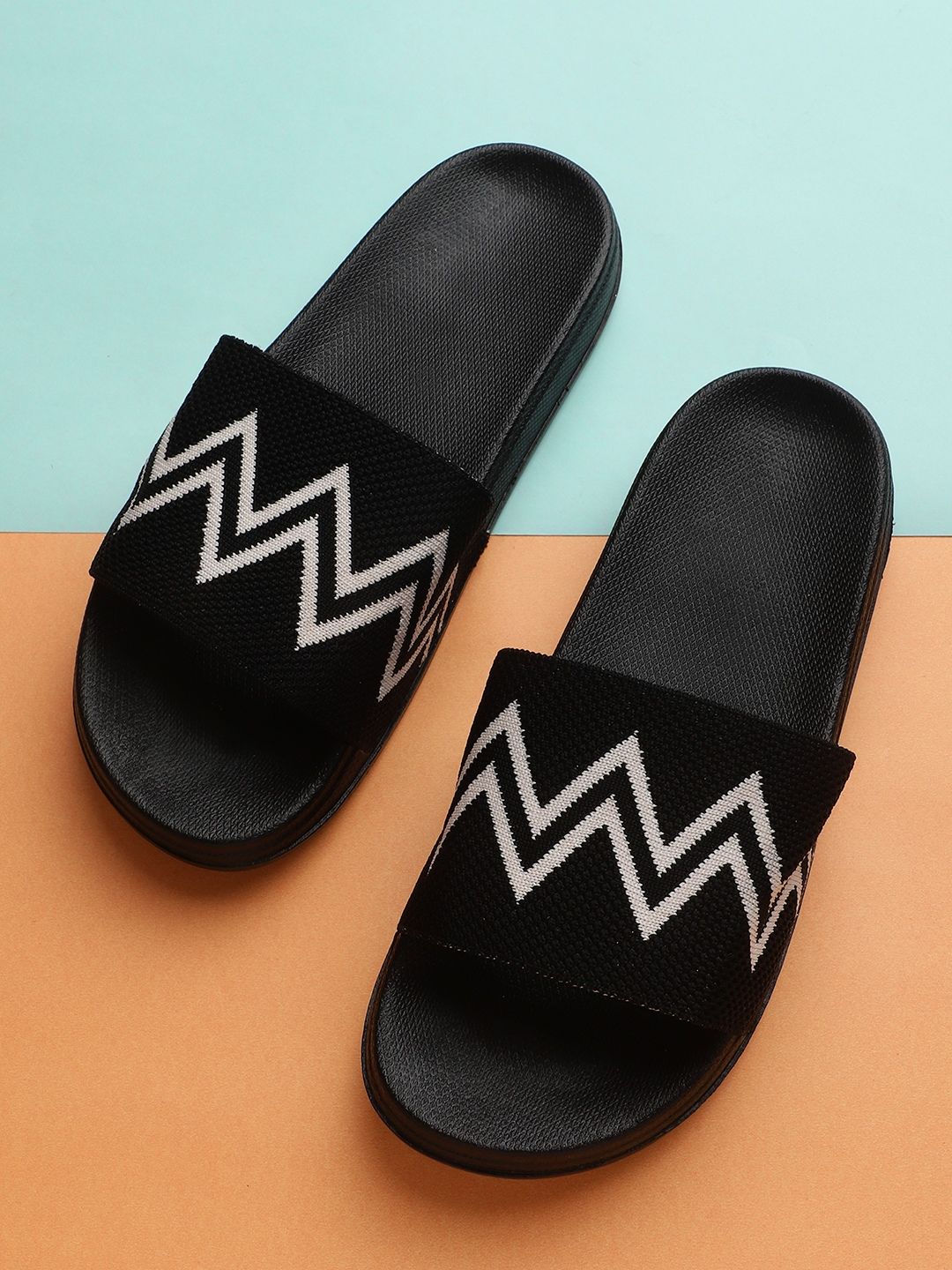 Pampy Angel Women Black & White Printed Rubber Sliders Price in India