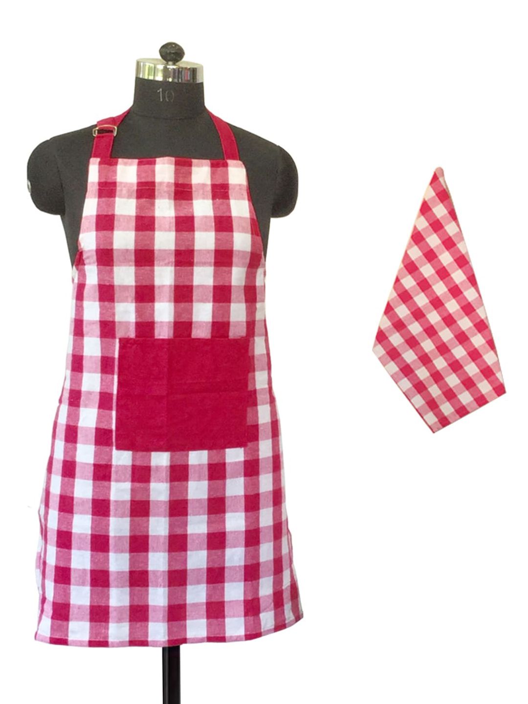 Lushomes Unisex Pink Checks Lilac Kitchen Cooking Apron & Towel 2 Pc Set Price in India