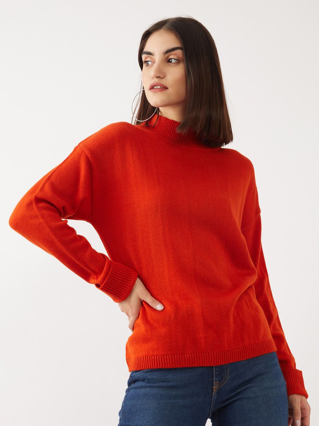 Zink London Women Orange Pure Acrylic Pullover Price in India