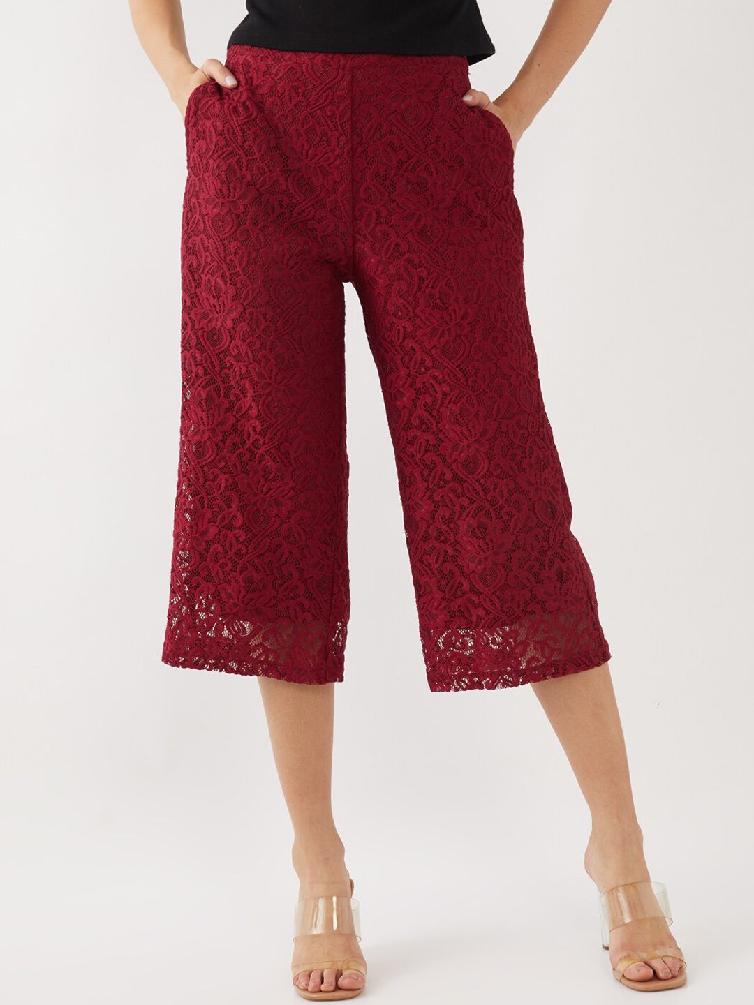 Zink London Women Maroon High-Rise Culottes Price in India