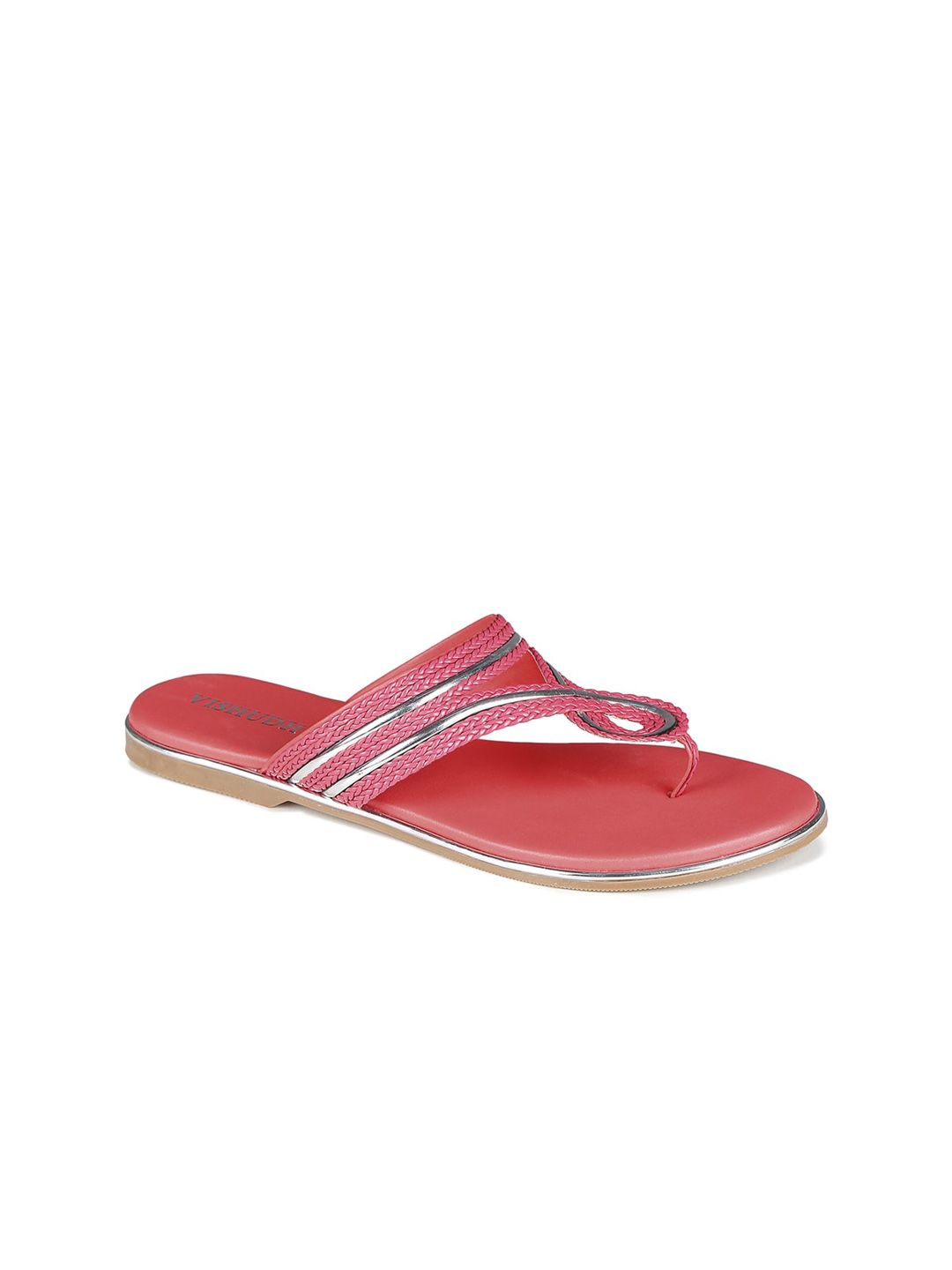 Vishudh Women Pink Striped Open Toe Flats Price in India