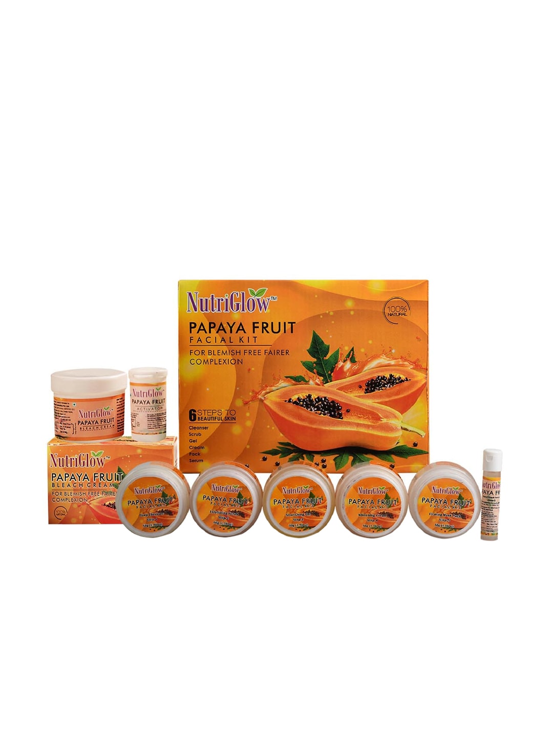 NutriGlow Papaya Fruit Facial Kit -260gm & Bleach Cream- 43gm