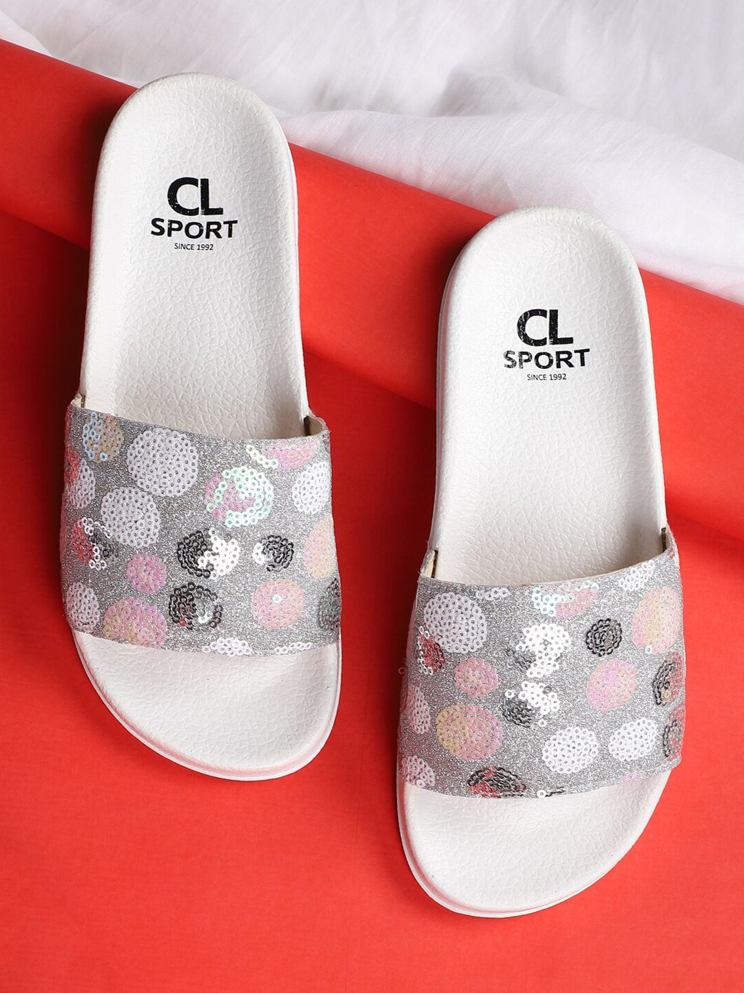 Carlton London sports Women White & Grey Printed Sliders Price in India