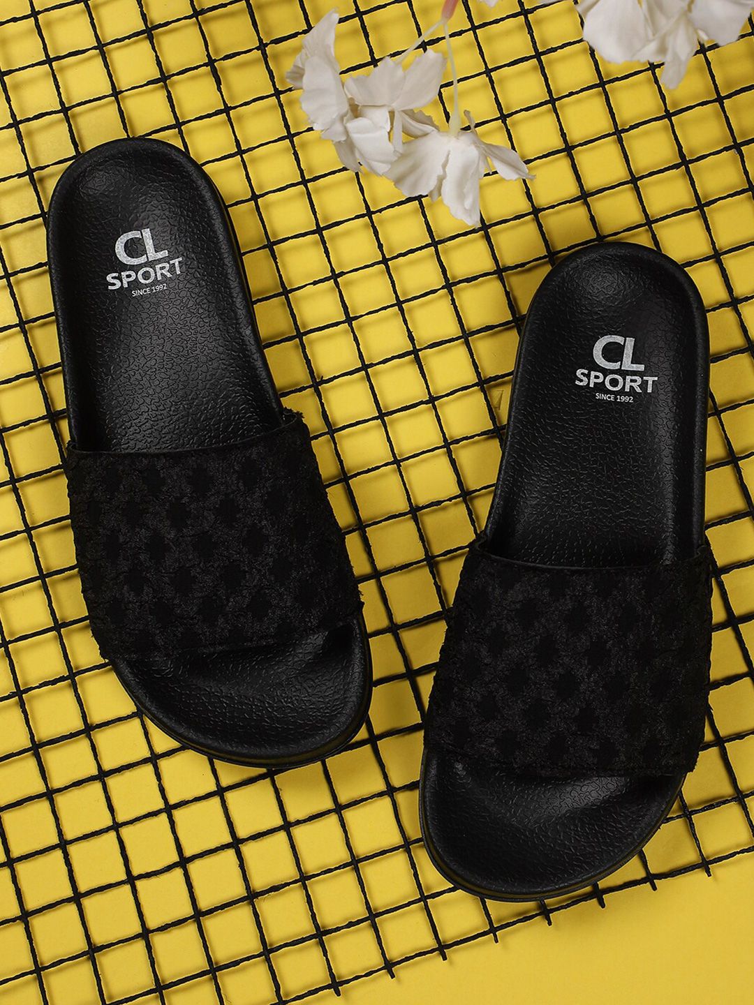 Carlton London sports Women Black Self Design Sliders Price in India