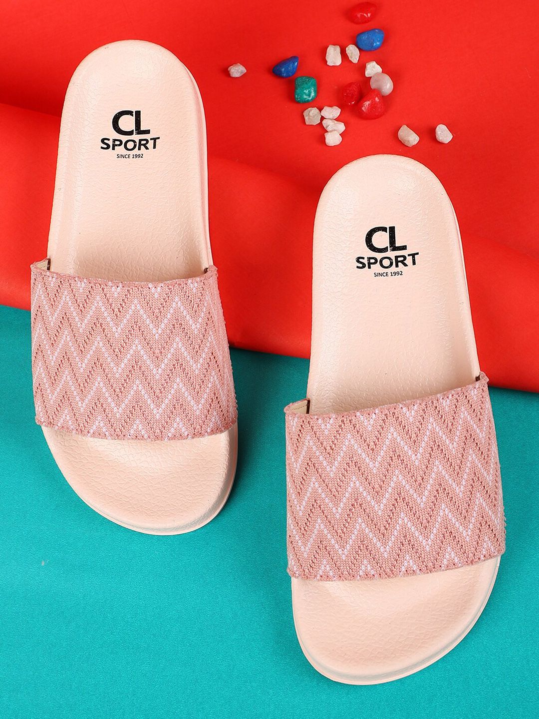 Carlton London sports Women Nude-Coloured & White Printed Sliders Price in India