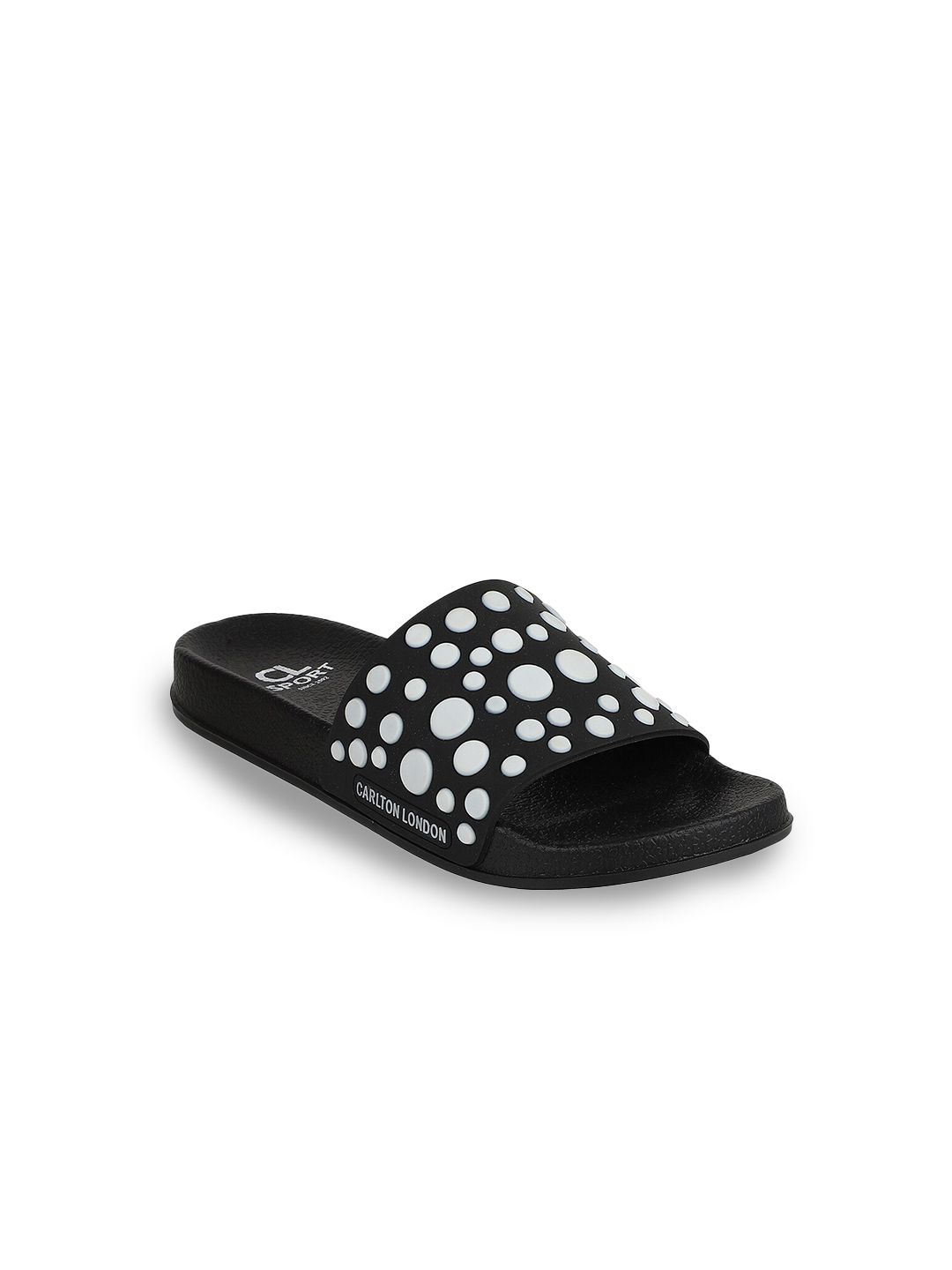 Carlton London sports Women Black & White Printed Sliders Price in India