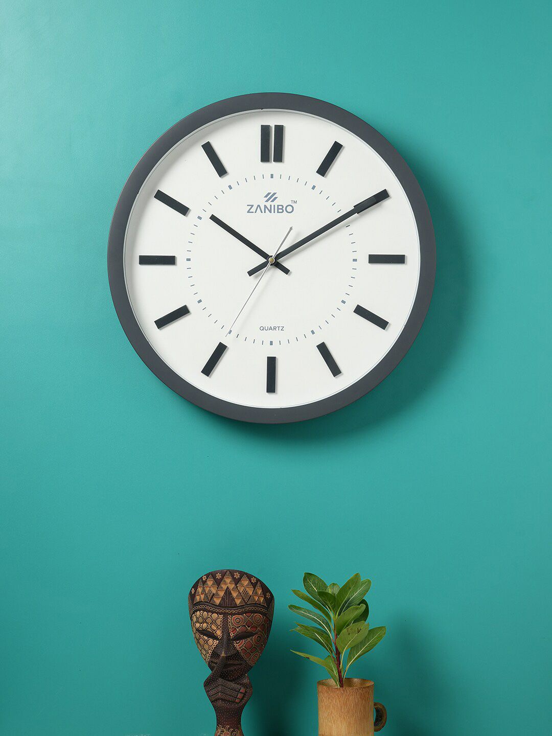 ZANIBO Grey & White Printed Contemporary Round Wall Clock Price in India