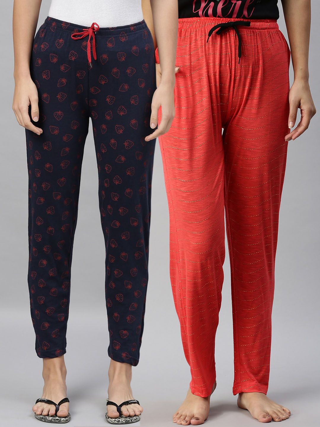 Kryptic Women Navy Blue & Orange Pack of 2 Pure Cotton Lounge Pants Price in India