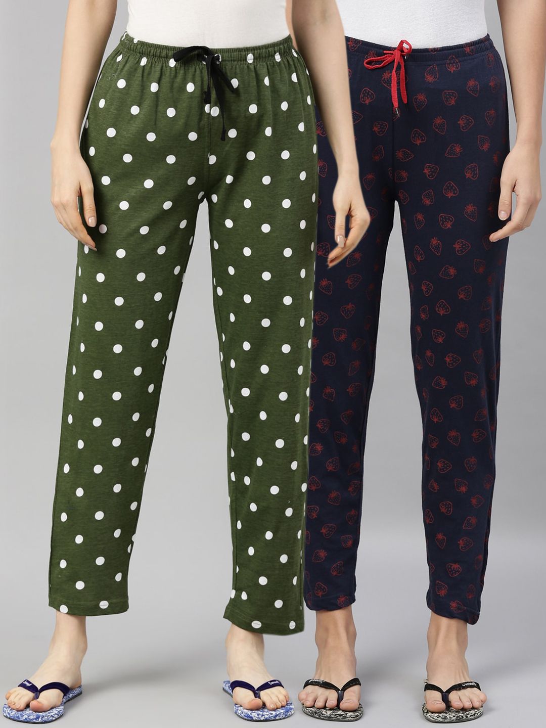 Kryptic Woman Pack of 2 Navy & Green Lounge Pants Price in India