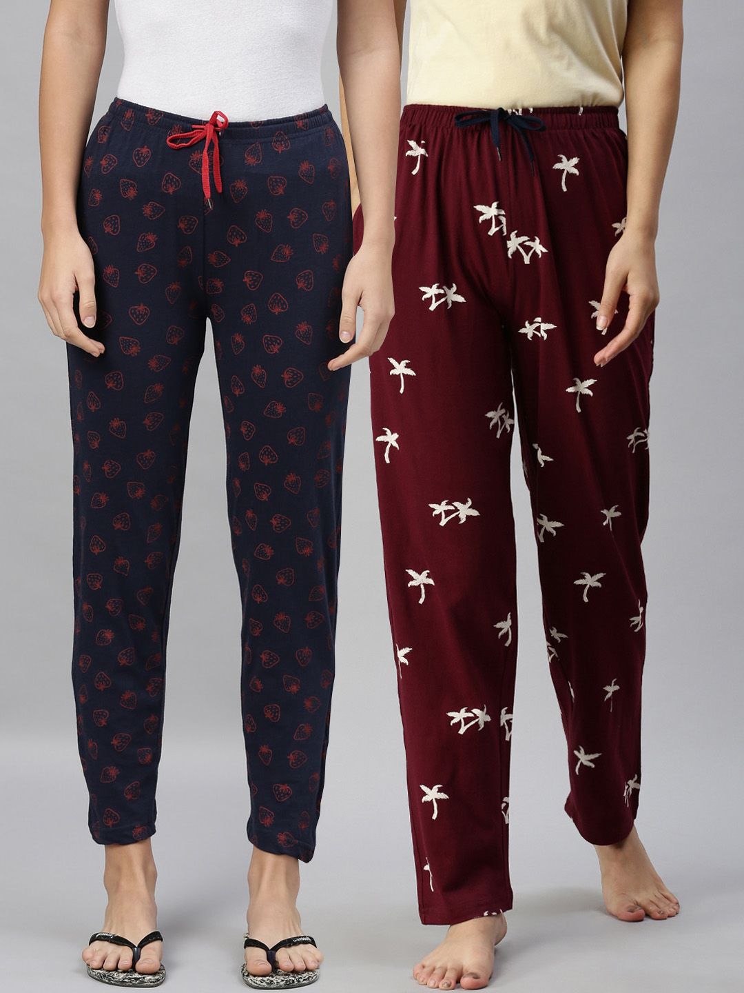 Kryptic Women Navy Blue & Maroon Pack of 2 Pure Cotton Lounge Pants Price in India