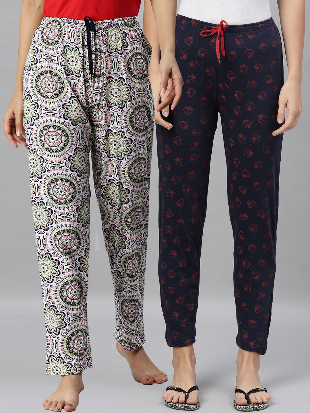 Kryptic Woman Pack of 2 Navy & White Lounge Pants Price in India