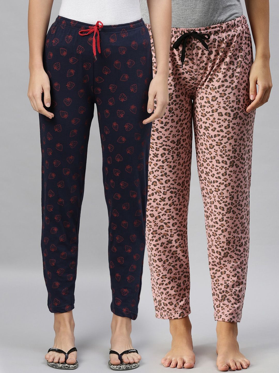 Kryptic Pack Of 2 Womens Navy Blue & Pink Cotton Printed Lounge Pants Price in India