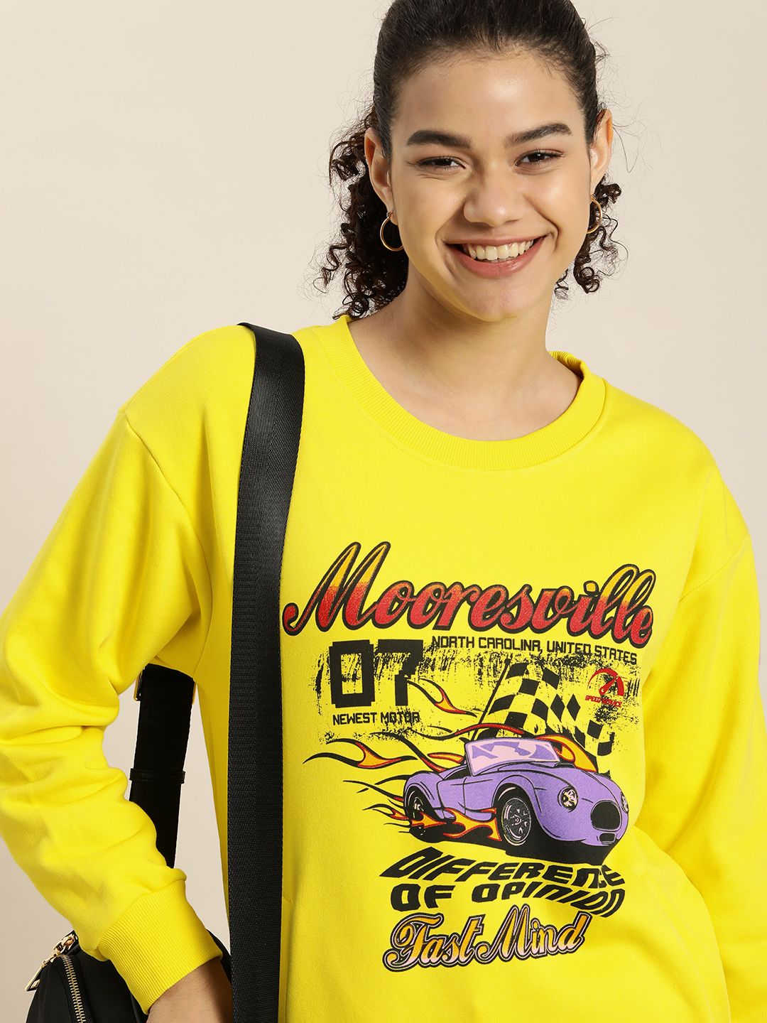 Difference of Opinion Women Yellow Typography Printed Cotton Sweatshirt Price in India