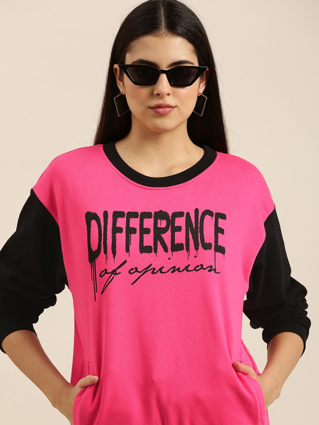 Difference of Opinion Women Pink & Black Printed Sweatshirt Price in India