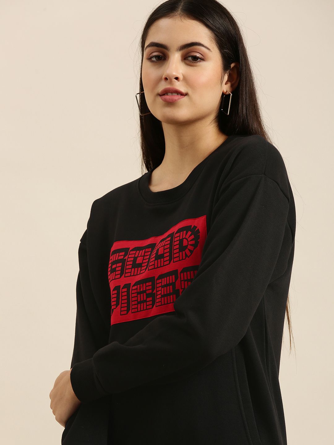 Difference of Opinion Women Black Printed Sweatshirt Price in India