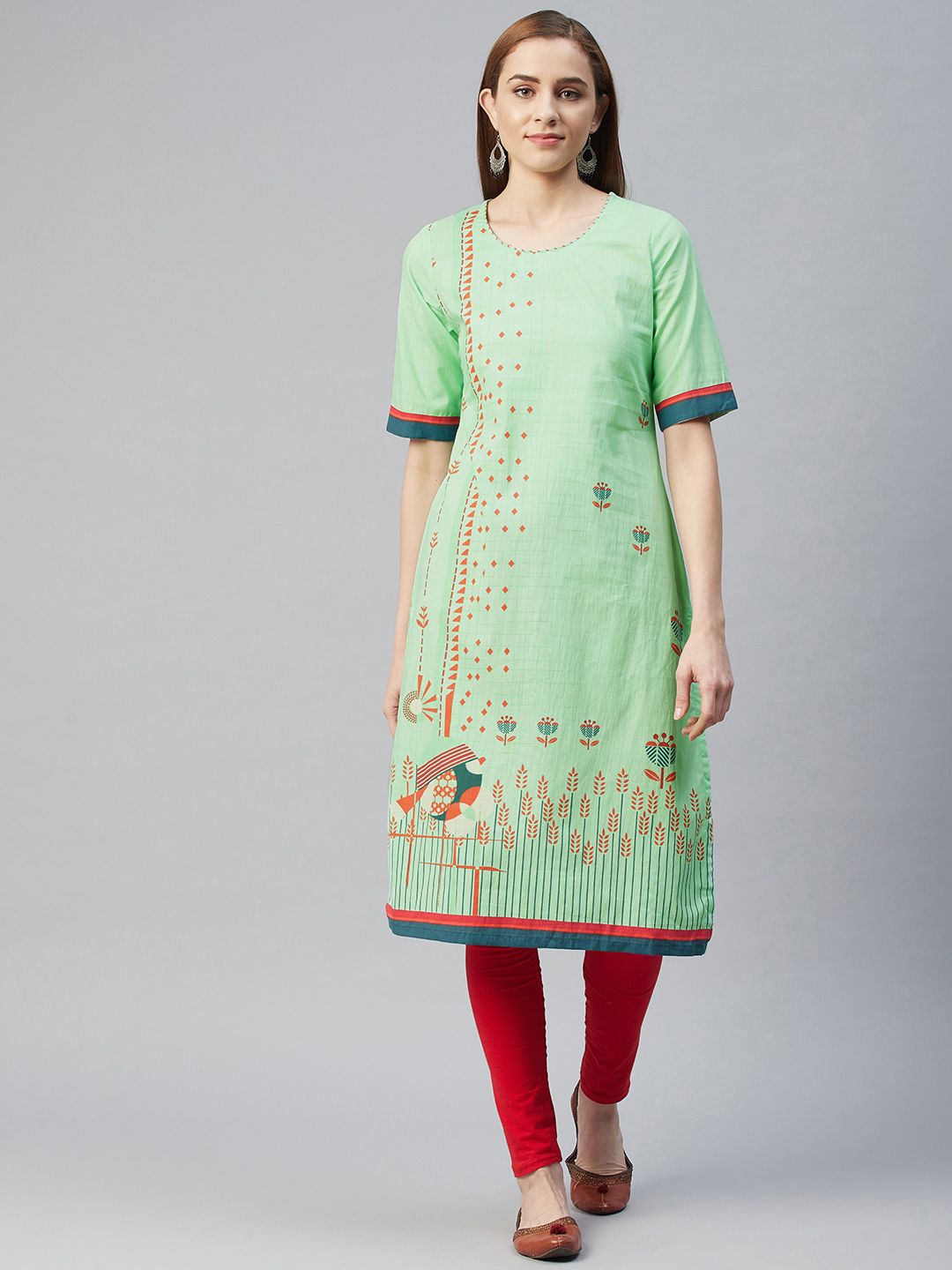 Rangriti Women Green Quirky Cotton Kurta Price in India