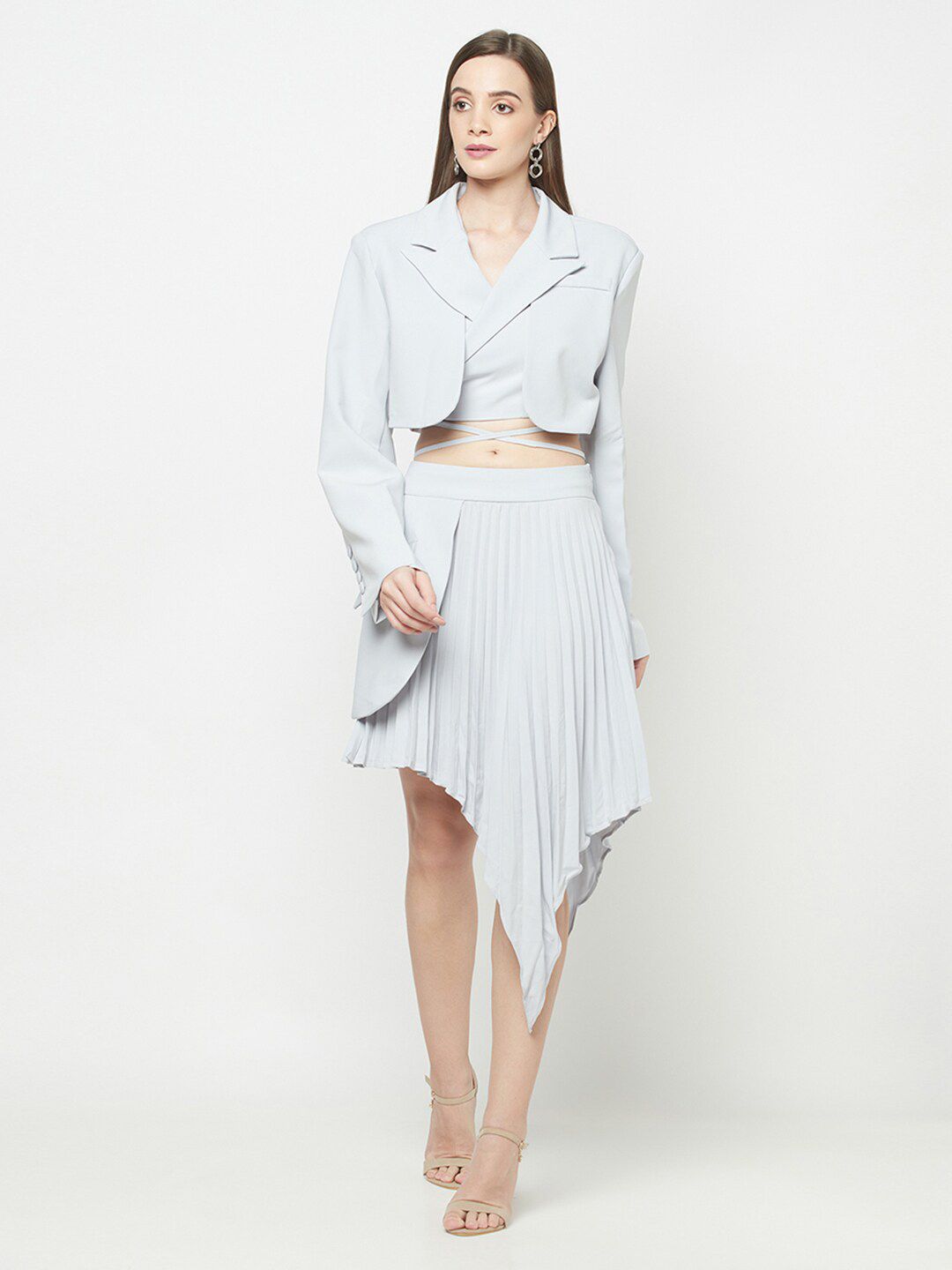 iki chic Women Grey Coat with Skirt