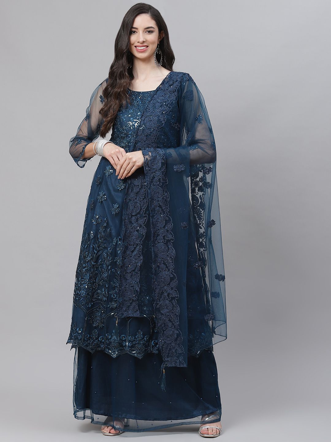 Readiprint Fashions Blue Embroidered Unstitched Dress Material Price in India