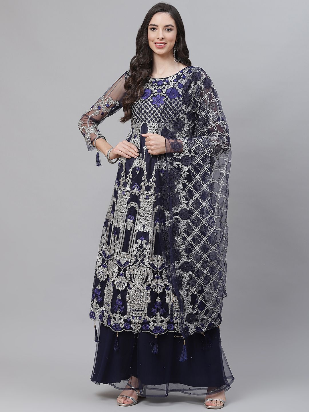 Readiprint Fashions Blue Embroidered Unstitched Dress Material Price in India