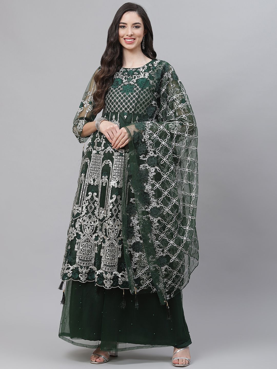 Readiprint Fashions Green Embroidered Unstitched Dress Material Price in India