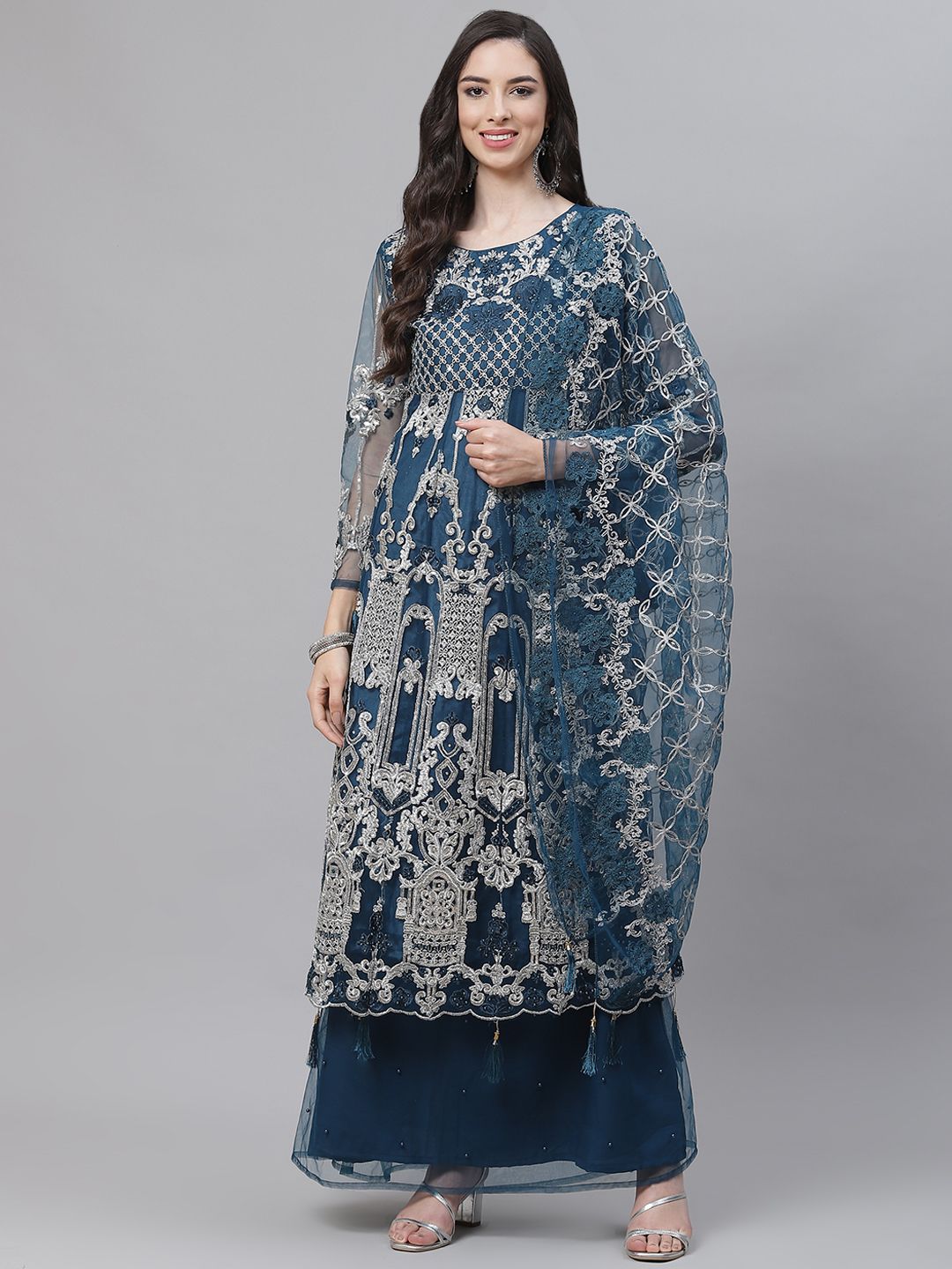 Readiprint Fashions Blue Embroidered Unstitched Dress Material Price in India