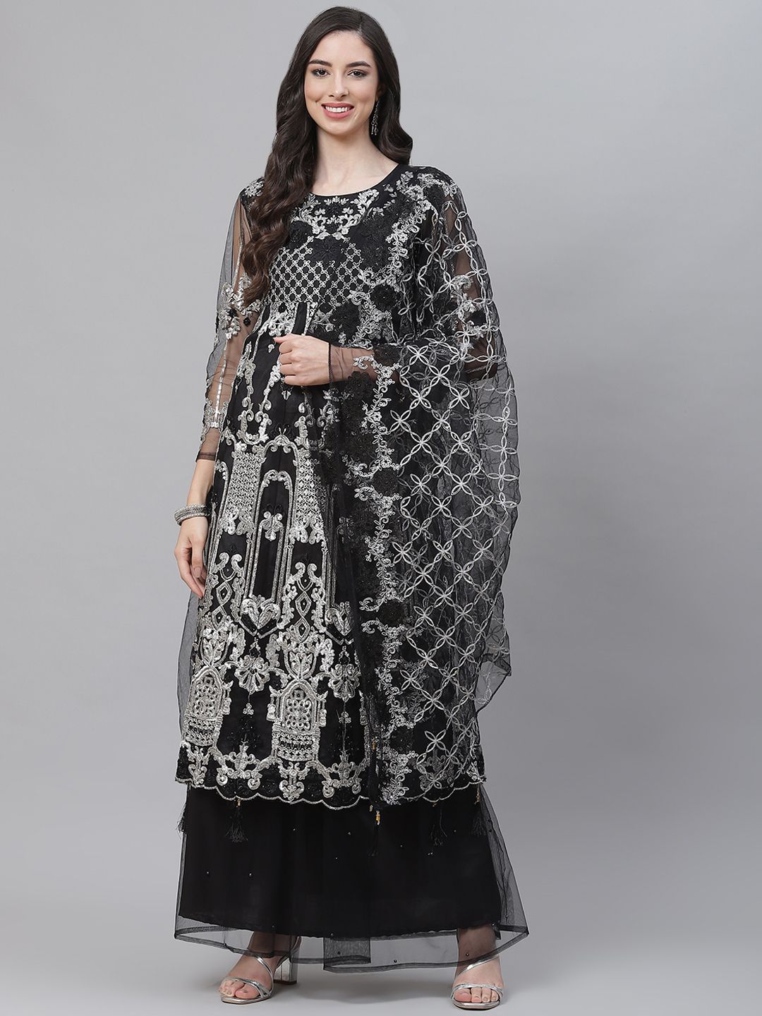 Readiprint Fashions Black Embroidered Unstitched Dress Material Price in India