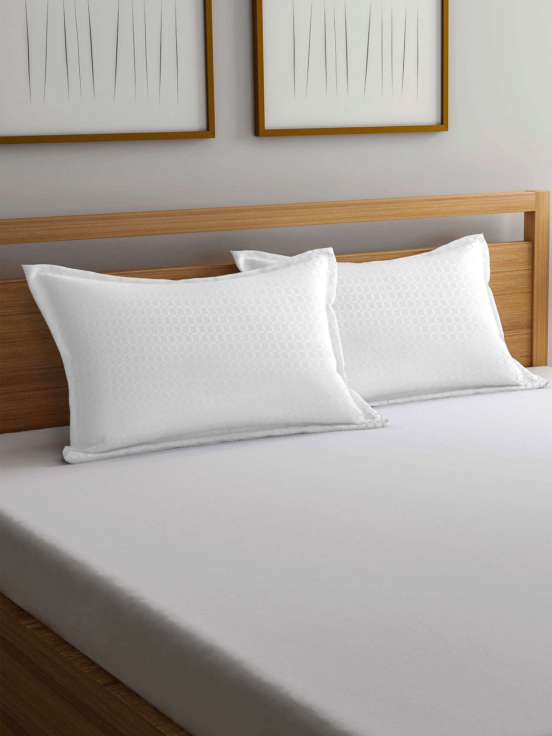 KLOTTHE Set of 2 Micro-Fibre Pillows With White Patterned Pillow Covers Price in India