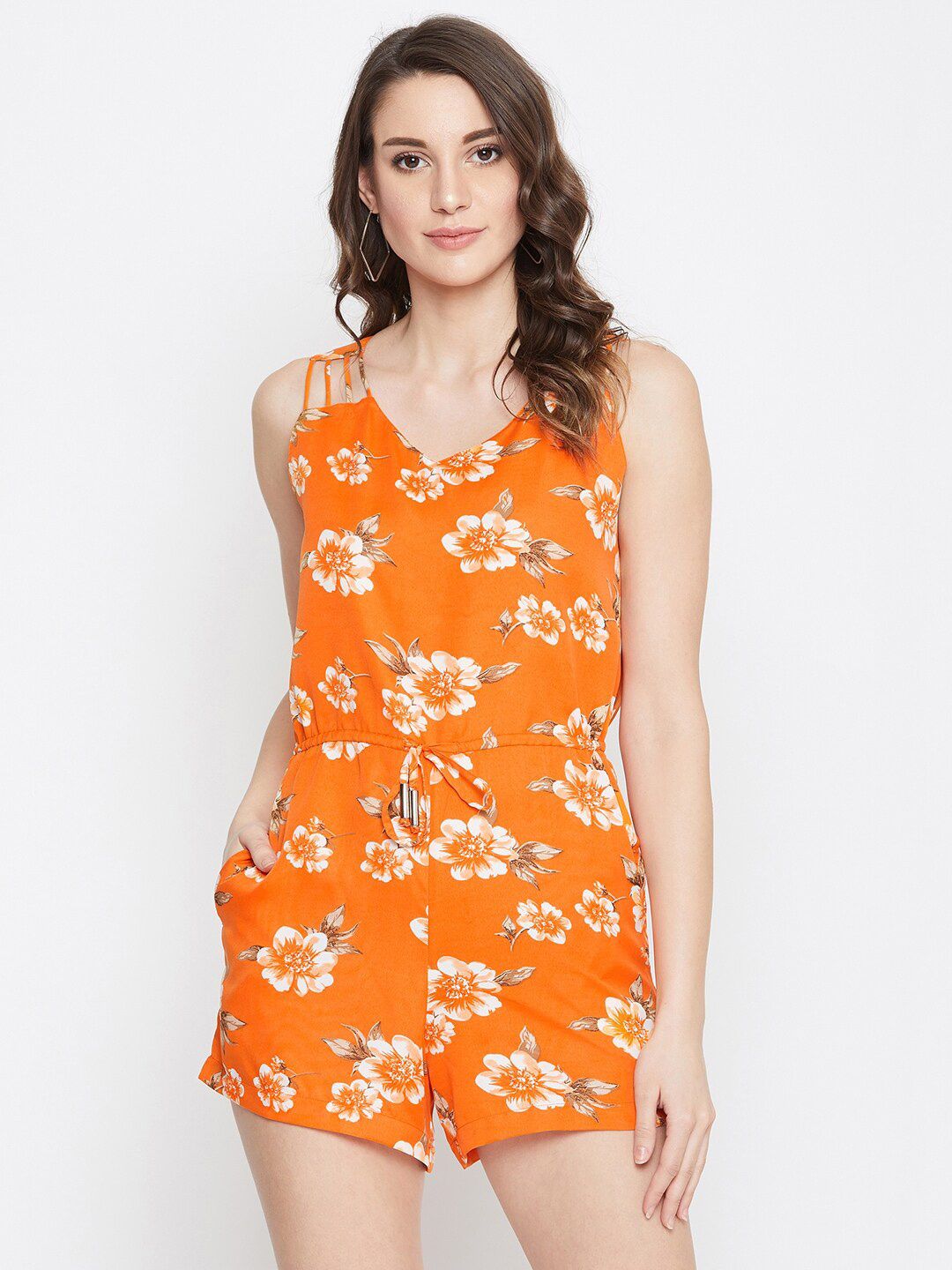 PURYS Orange & Beige Printed Jumpsuit Price in India