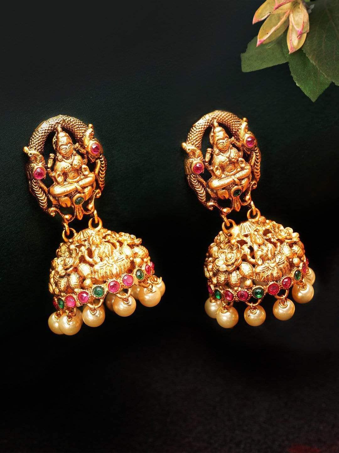 Rubans Gold-Toned Contemporary Jhumkas Earrings Price in India