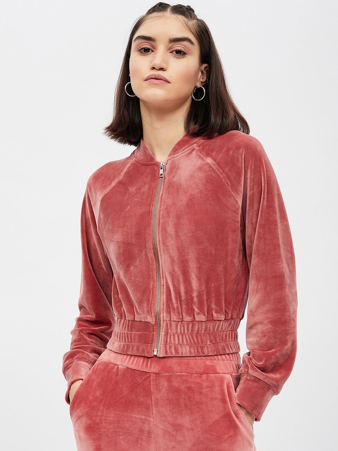 Harpa Women Pink Velour Cropped Sweatshirt Price in India