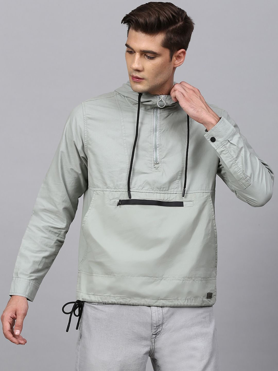 CAHOOT Men Grey Windcheater Outdoor Sporty Jacket
