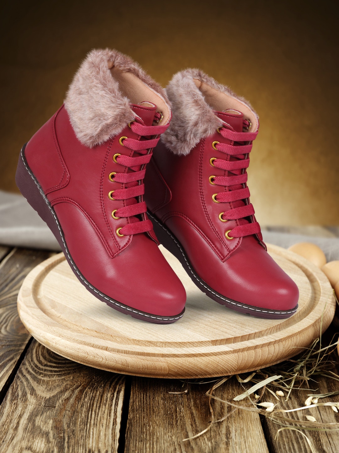 TWIN TOES Women Maroon Comfort Heeled Boots Price in India