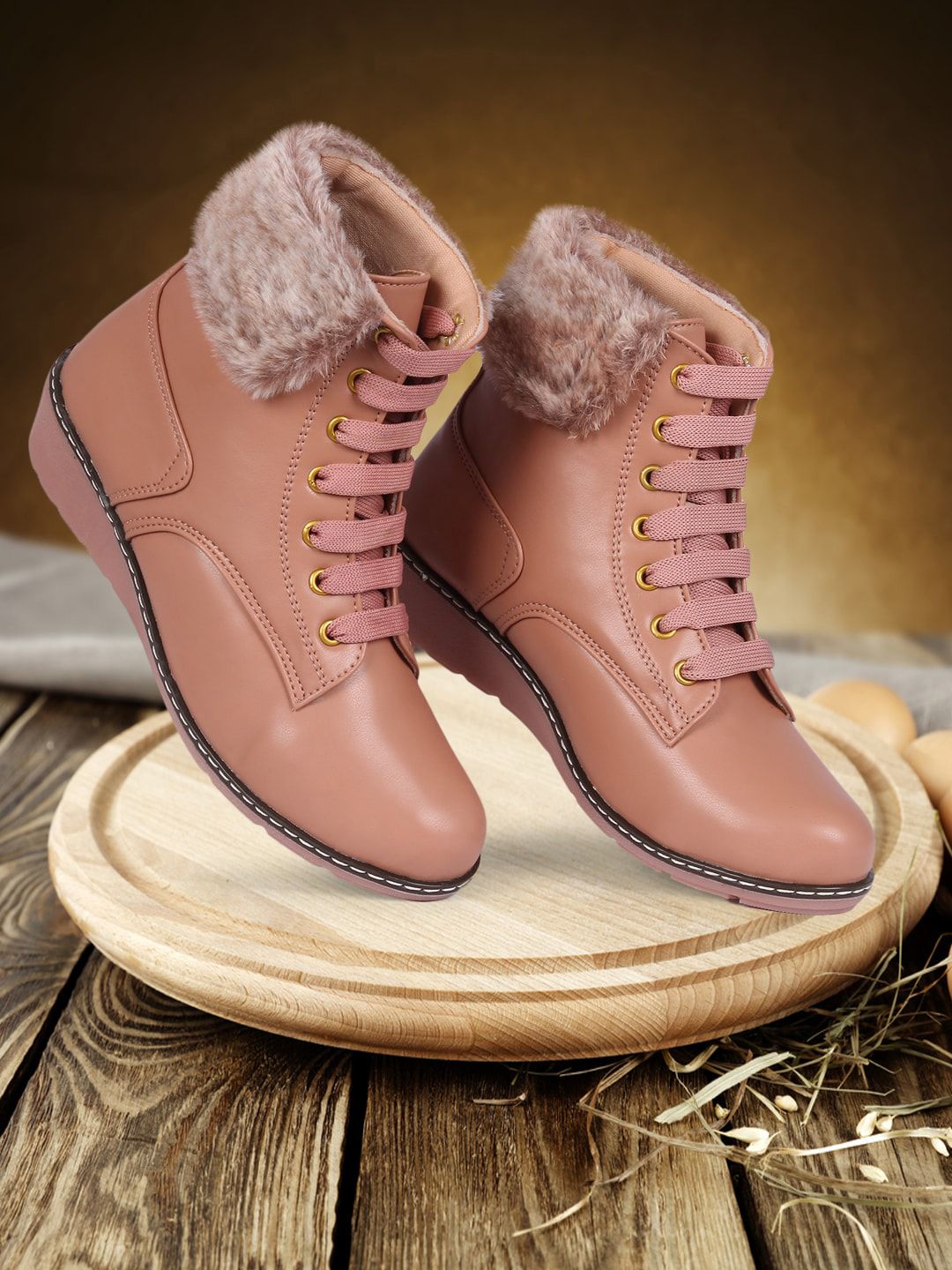 TWIN TOES Pink Printed Block Heeled Boots Price in India