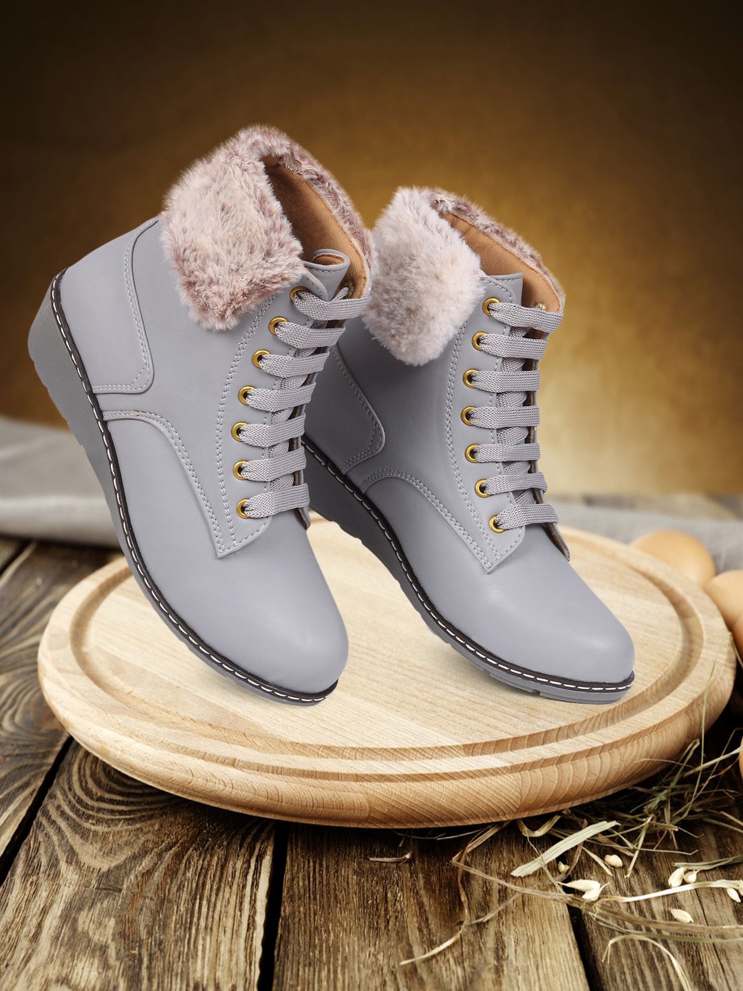 TWIN TOES Grey Block Heeled Boots Price in India