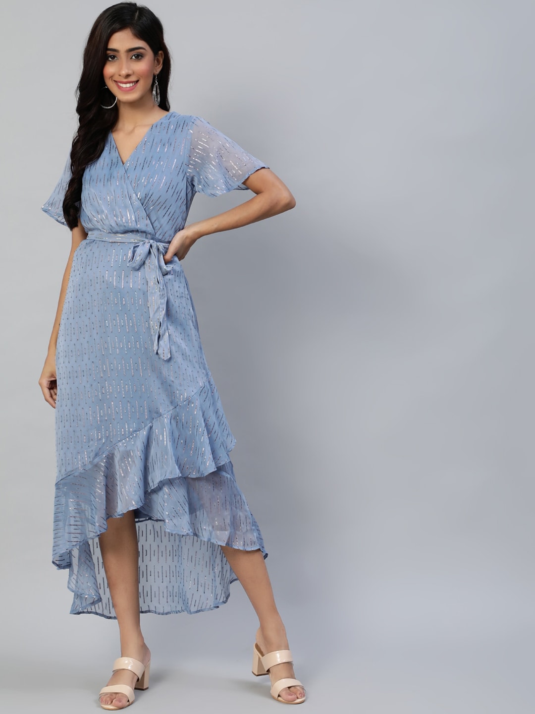 Ishin Blue Chiffon Midi Dress Price in India