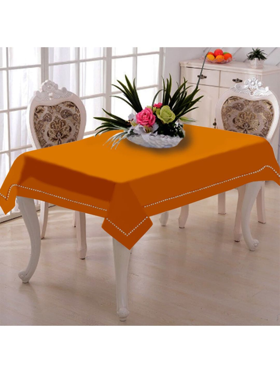 Lushomes Orange & White Solid Pure Cotton Table Cover Price in India