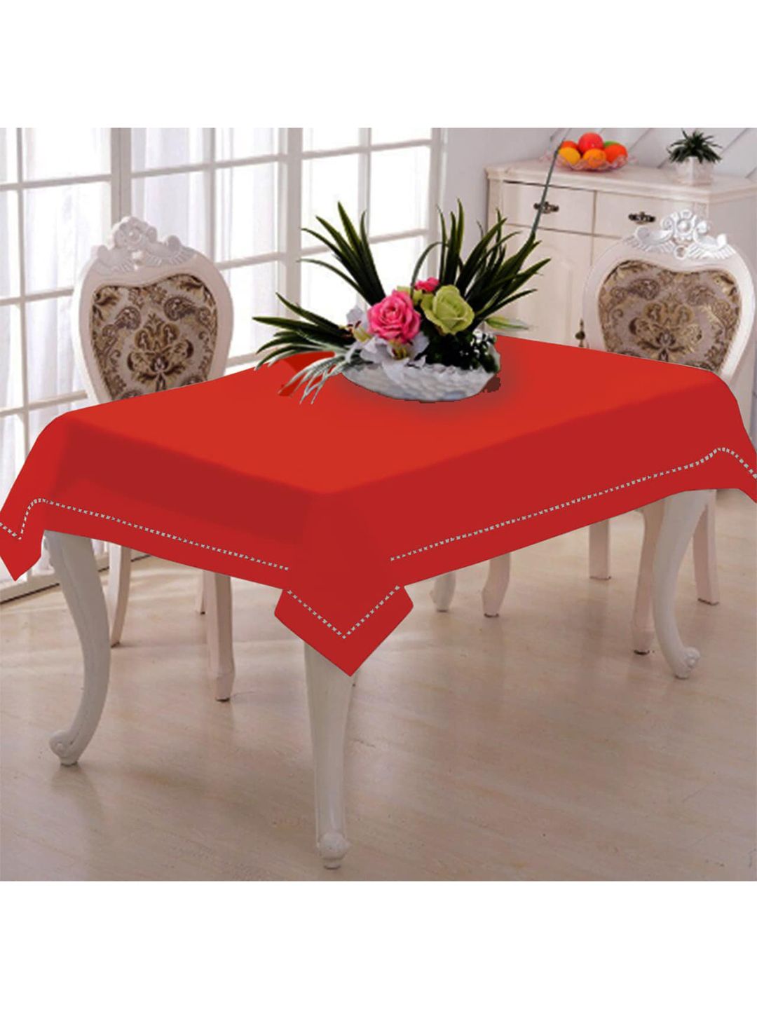 Lushomes Red Solid Square 6-Seater Pure Premium Cotton Table Cloth Cover Price in India