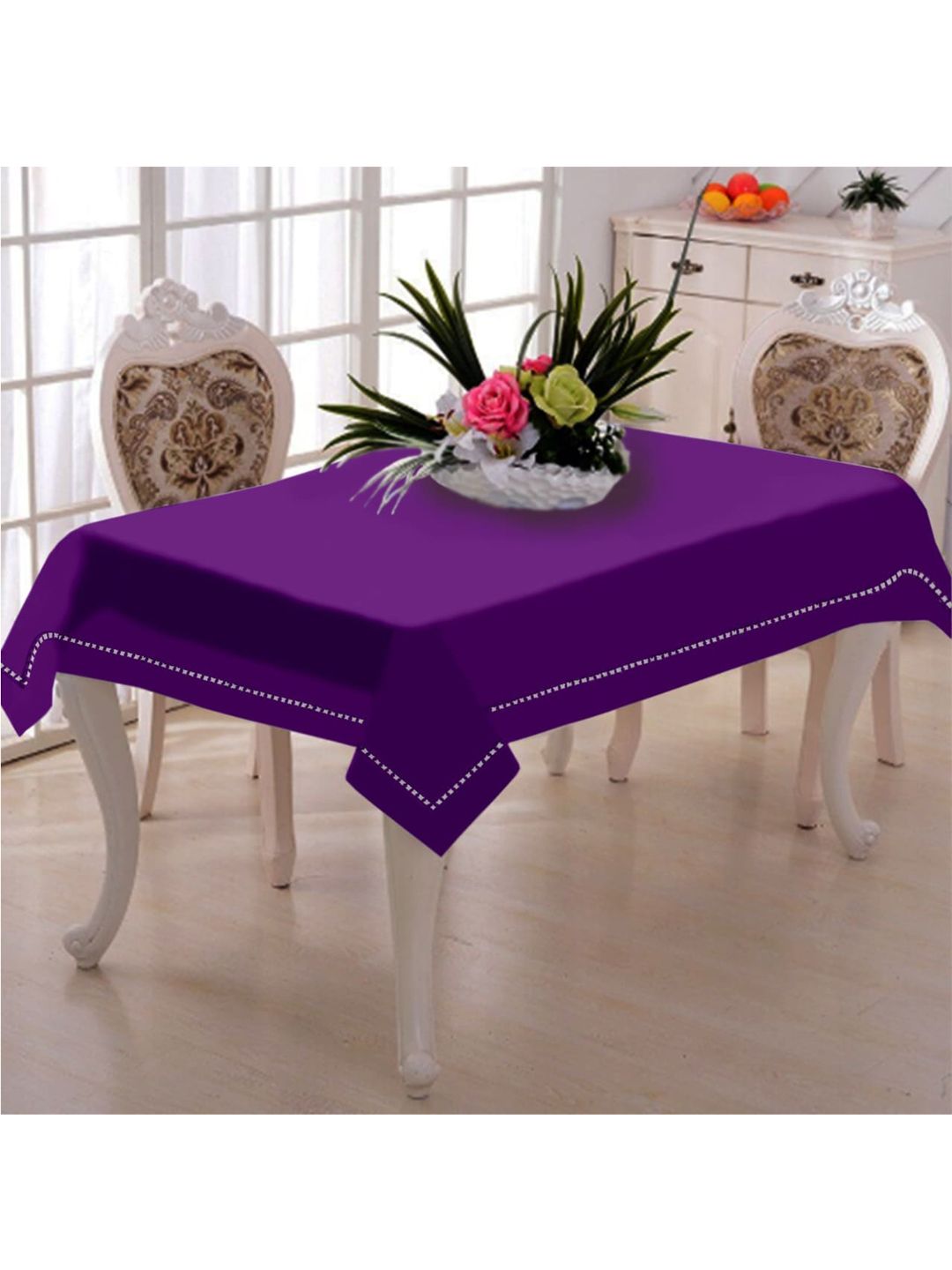 Lushomes Purple Solid Pure Cotton 6-Seater Rectangular Table Cover Price in India