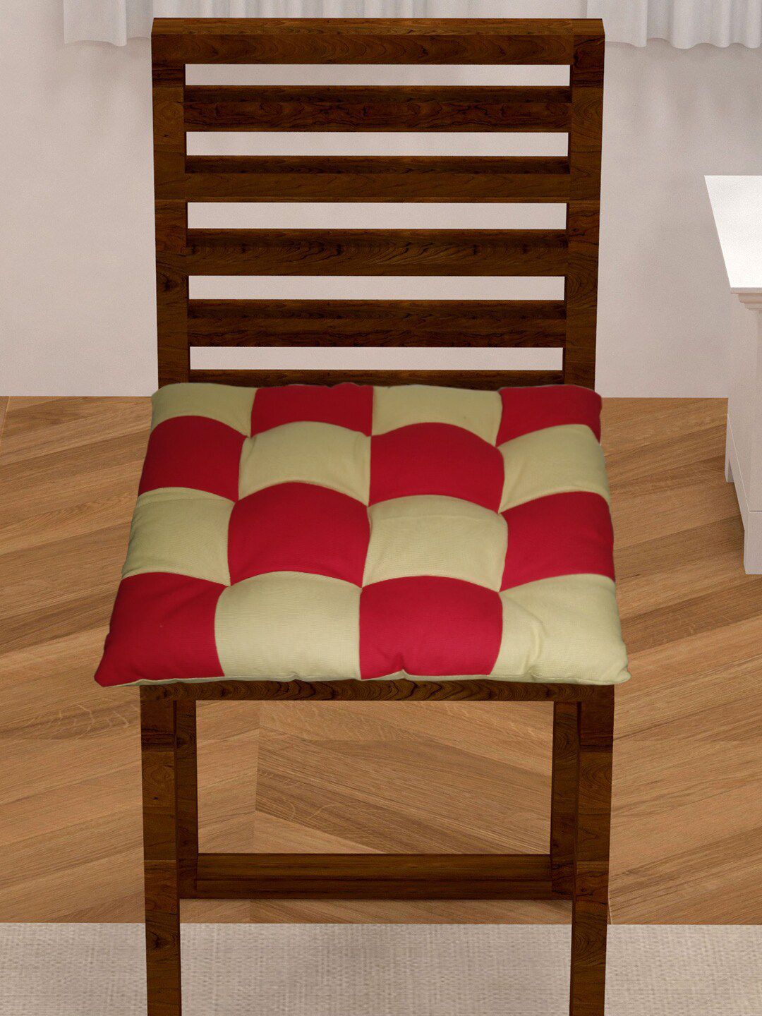 Lushomes Red & Yellow Coloublocked Cotton Dining Chair Pad Price in India