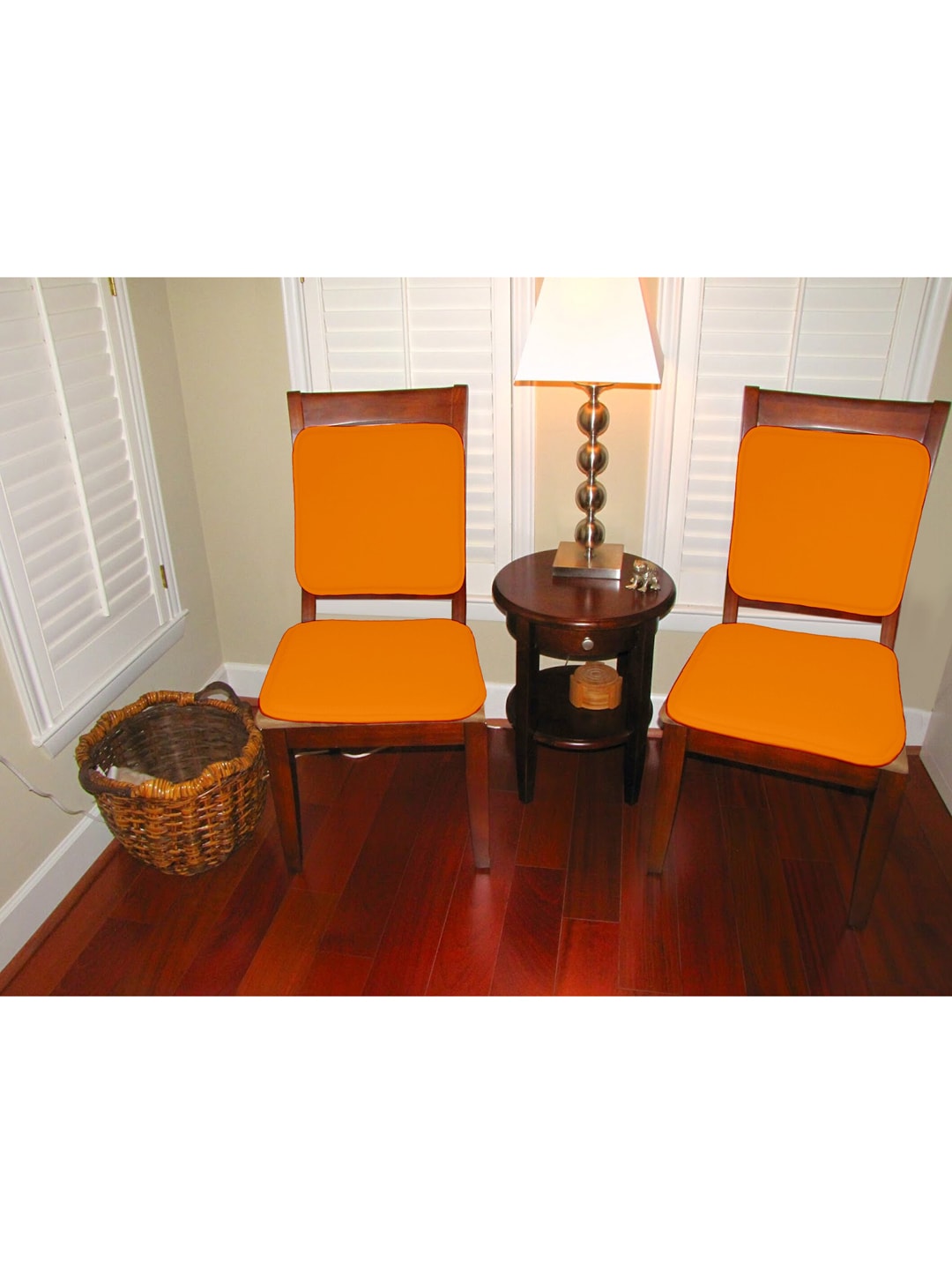 Lushomes Pack of 4 Orange Thin Foam Chair pad with Coordinating Cord Piping Price in India